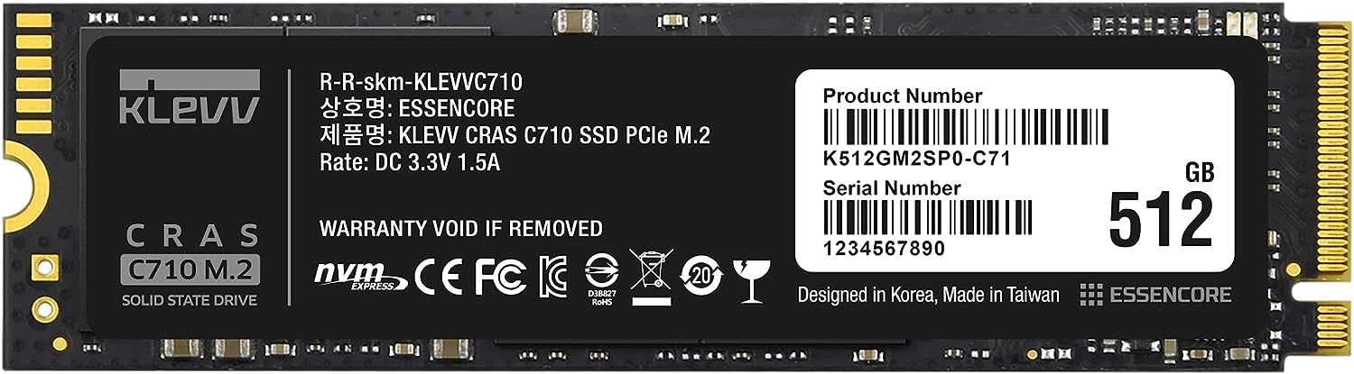 KLEVV CRAS C710 512GB M.2 NVMe PCIe Gen3x4 Internal SSD up to 2050MB/s (K512GM2SP0-C71)