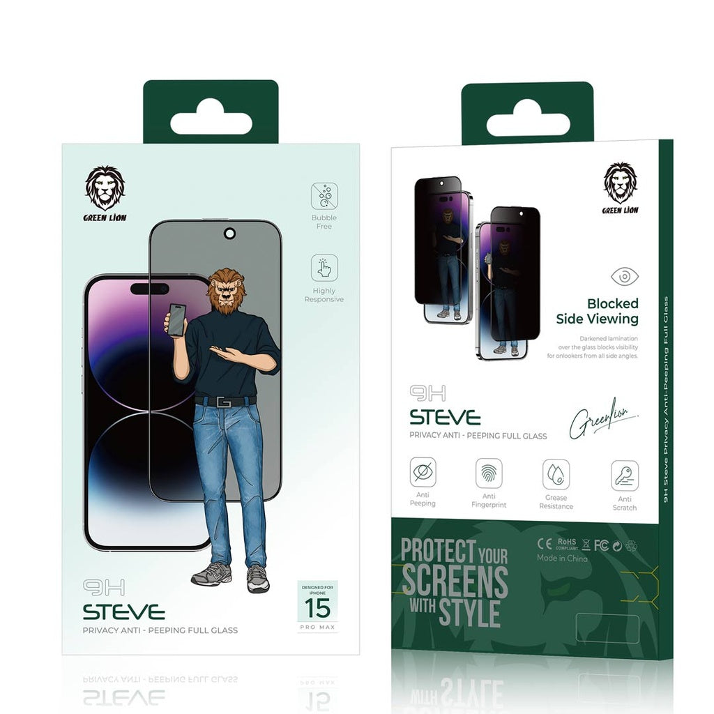 Green Lion 9H Steve Privacy Screen Protector for iPhone 15 Series